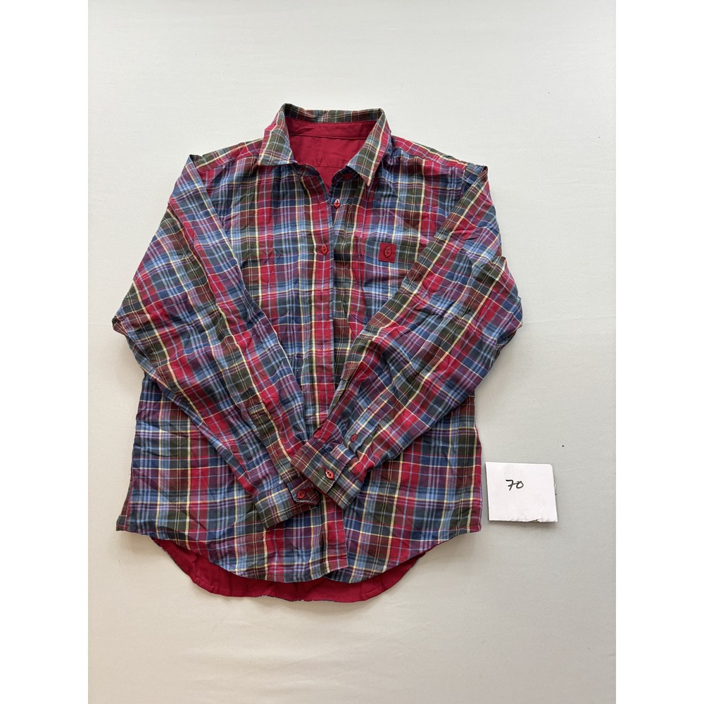 Men Plaid Flannel Shirt Red Blue Green Long Sleeve Casual Button Down Size L